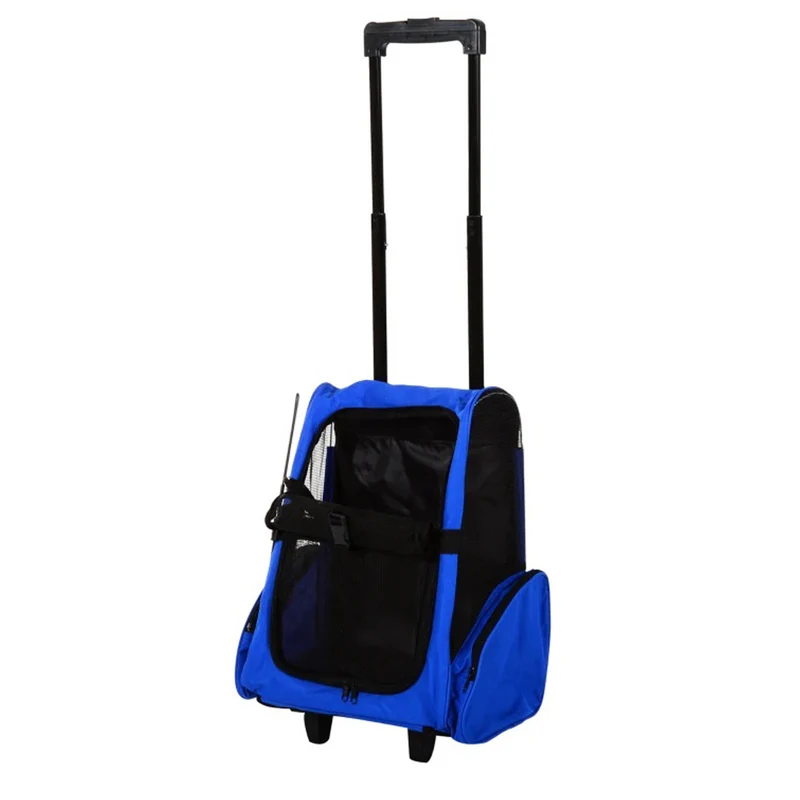 Trasportino Zaino 2 in 1 per Cani e Gatti con Tasche Laterali, Maniglia Telescopica e Ruote, 42x25x55cm