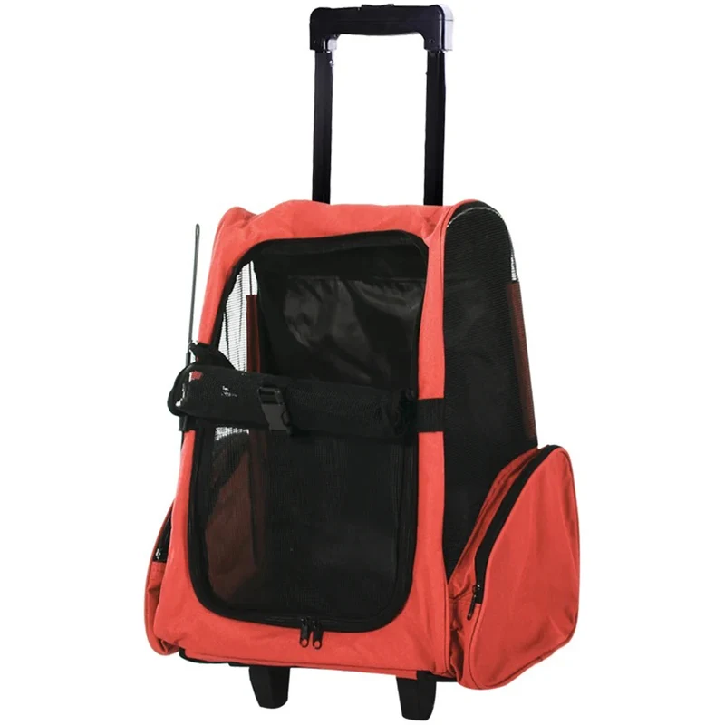 Trasportino Zaino 2 in 1 per Cani e Gatti con Tasche Laterali, Maniglia Telescopica e Ruote, 42x25x55cm