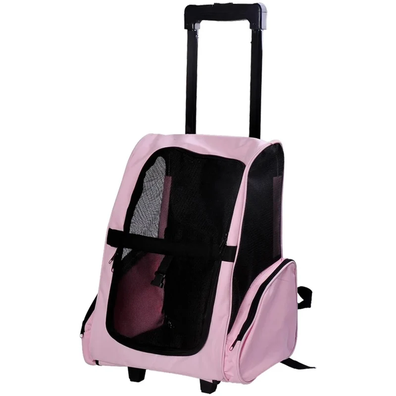 Trasportino Zaino 2 in 1 per Cani e Gatti con Tasche Laterali, Maniglia Telescopica e Ruote, 42x25x55cm