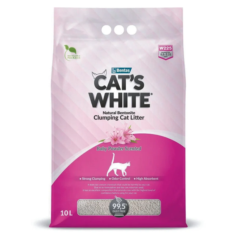 Cat's White Baby Powder Scented Lettiera Agglomerante per Gatti e Gattini Bentonite profumata al Talco 10 L