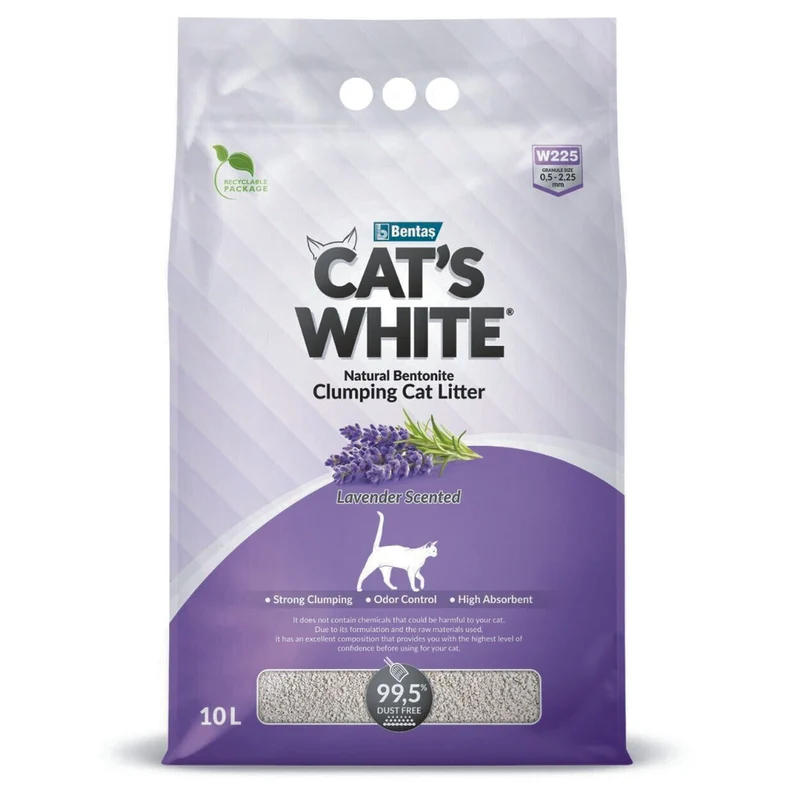 Cat's White Lettiera Agglomerante per Gatti Bentonite profumata alla Lavanda 10 L