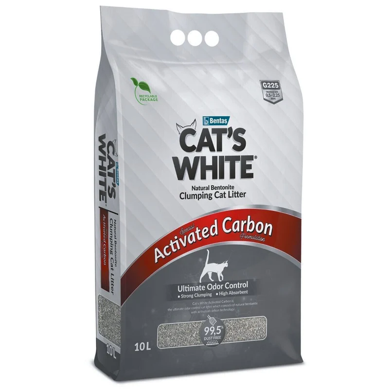 Cat's White Grey Odour Control Lettiera Agglomerante per Gatti Bentonite ai carboni attivi 10 L
