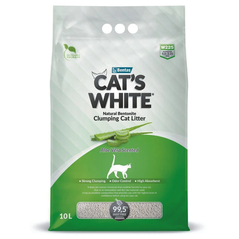 Cat's White Lettiera Agglomerante per Gatti Bentonite naturale profumata all'Aloe 10 L