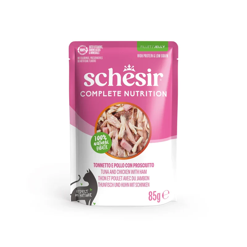 Schesir Tonnetto e Pollo con Prosciutto in Gelatina Gatto 85g
