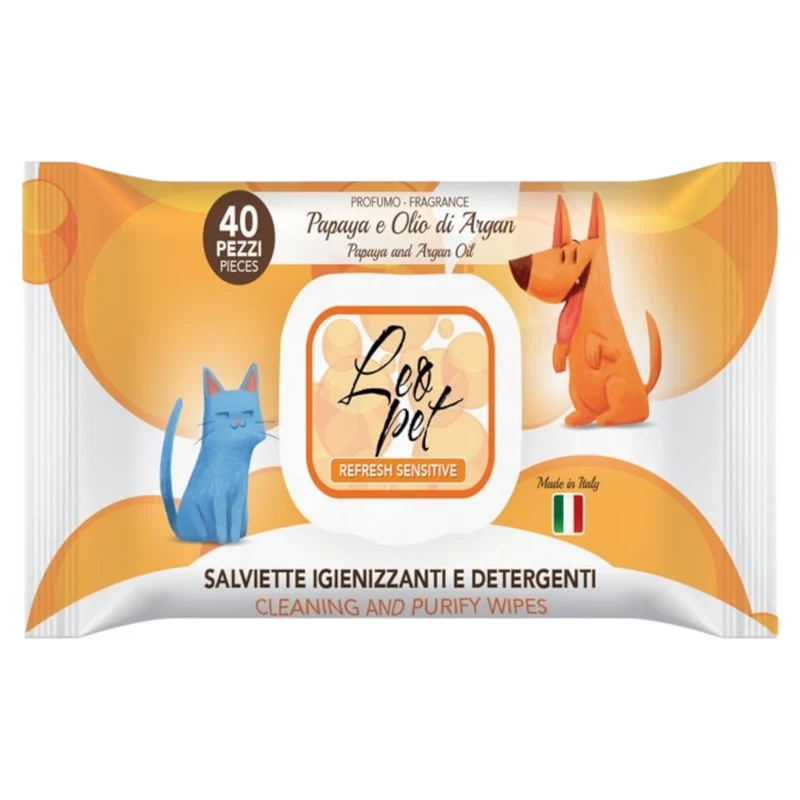 LEOPET Salviette Detergenti Papaya e Olio di Argan 40pz