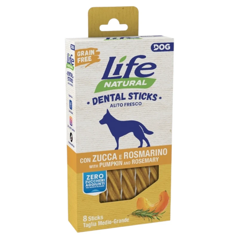 LIFE DOG Cane Dental Stick Zucca e Rosmarino M-L (8 sticks) 150gr
