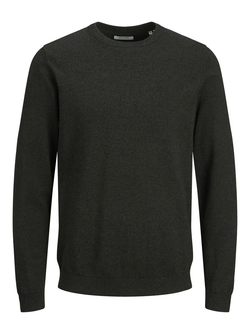 JACK & JONES JJEBASIC Knit Crew Neck Noos Pullover, Forest Night/Detail:Twisted with Black, M Uomo