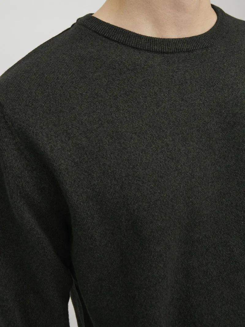 JACK & JONES JJEBASIC Knit Crew Neck Noos Pullover, Forest Night/Detail:Twisted with Black, M Uomo