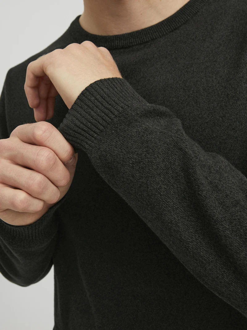 JACK & JONES JJEBASIC Knit Crew Neck Noos Pullover, Forest Night/Detail:Twisted with Black, M Uomo