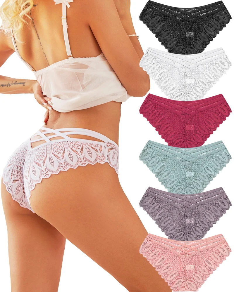 ALL OF ME Mutande Donna Brasiliano Slip Donna Pizzo Sexy Culotte Donna Lace Intimo Seducente Set Trasparente Vita Bassa Underwear Pacco da 6,M