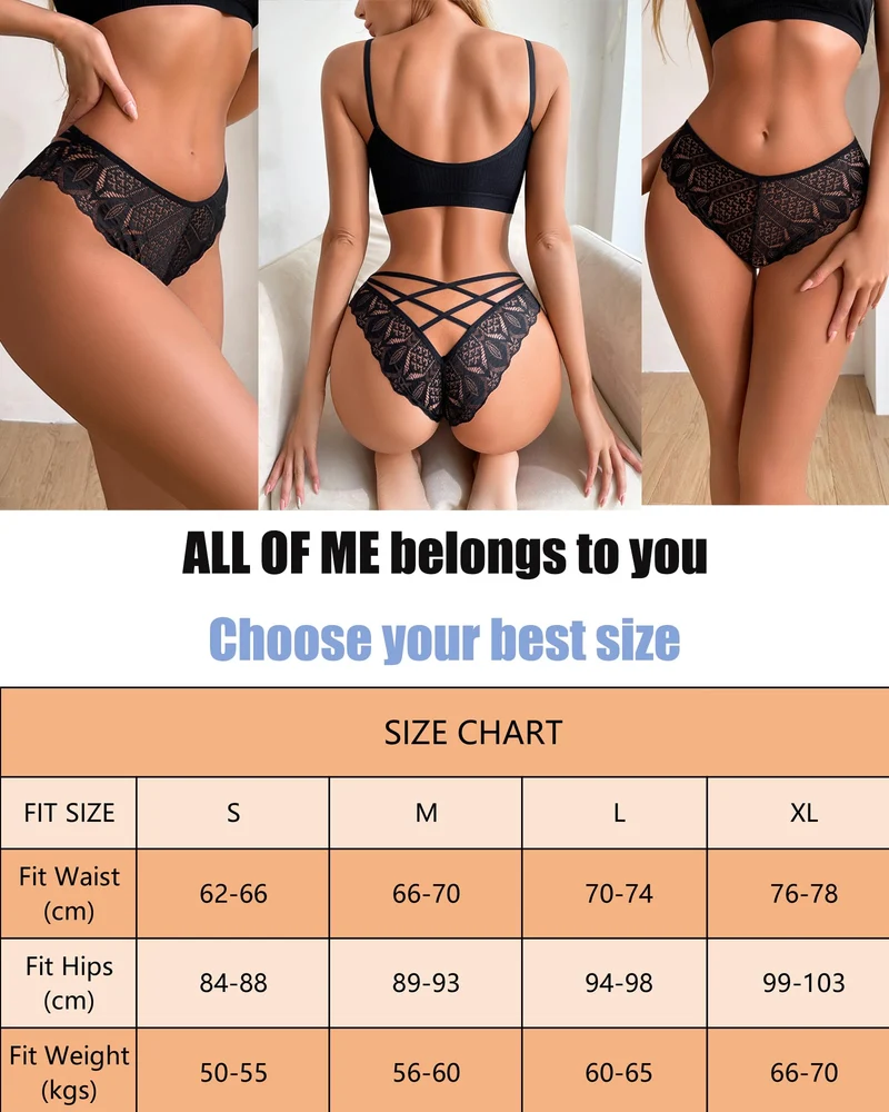 ALL OF ME Mutande Donna Brasiliano Slip Donna Pizzo Sexy Culotte Donna Lace Intimo Seducente Set Trasparente Vita Bassa Underwear Pacco da 6,M