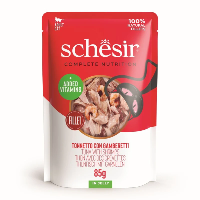 12x85g Schesir Complete Nutrition Tonnetto con Gamberetti in Gelatina