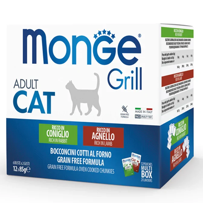 48x85g Monge Grill Grain Free Coniglio e Agnello Gatto