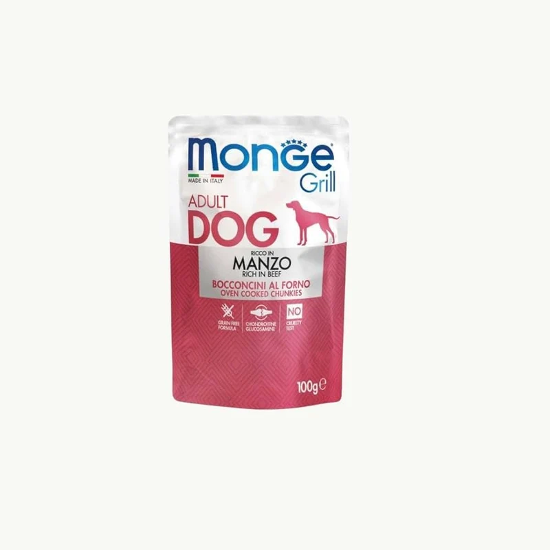 24x100g Monge Grill Adult Manzo Cibo Umido per Cani