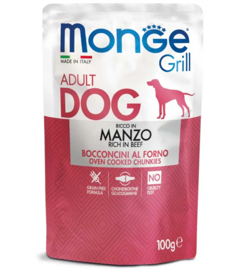 24x100g Monge Grill Adult Manzo Cibo Umido per Cani