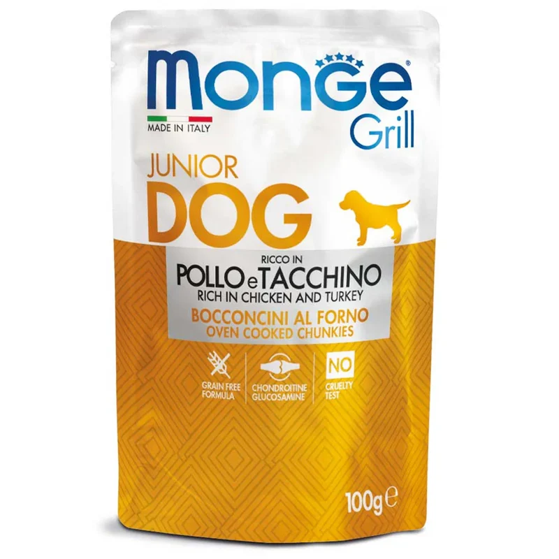 24x100g Monge Grill Junior Bocconcini Pollo e Tacchino