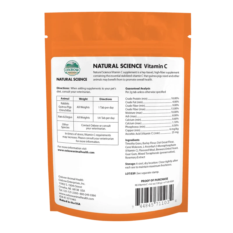 Oxbow Natural Science Vitamin C Small Pet Supplement 120g