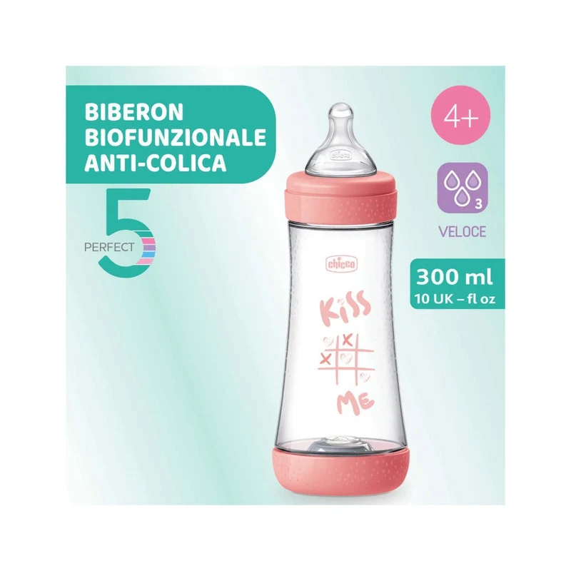 Chicco Biberon Perfect 5 Rosa Flusso Veloce 300 ml 4M+