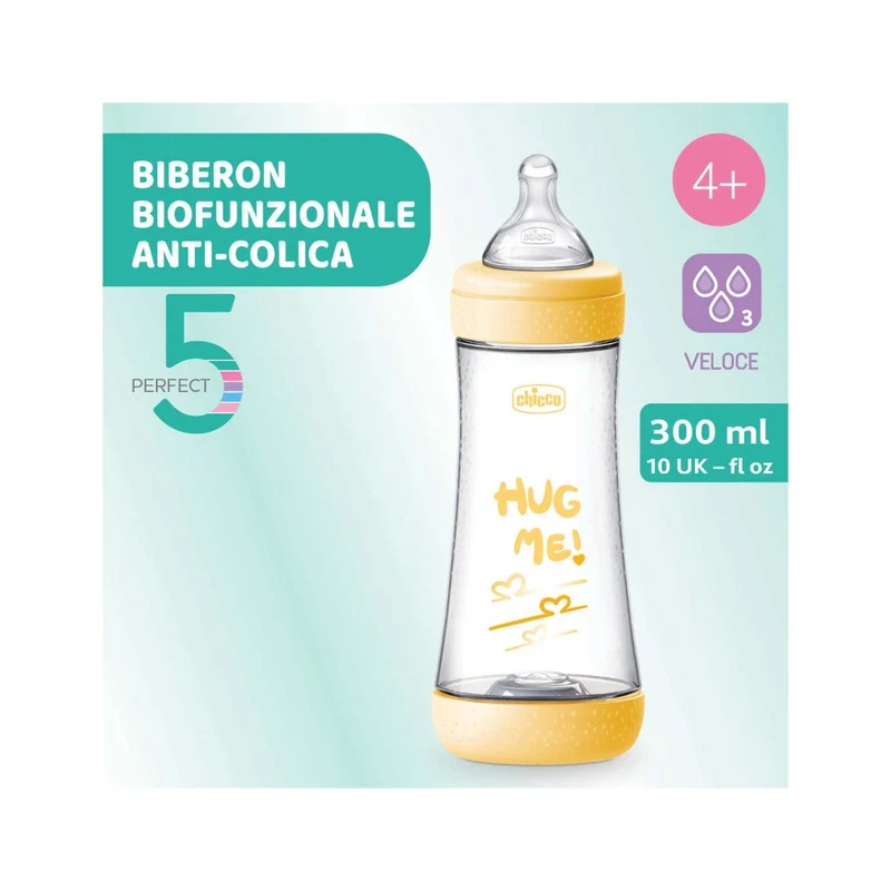 Chicco Biberon Neonato Perfect 5 Giallo Flusso Veloce 300 ml 4M+