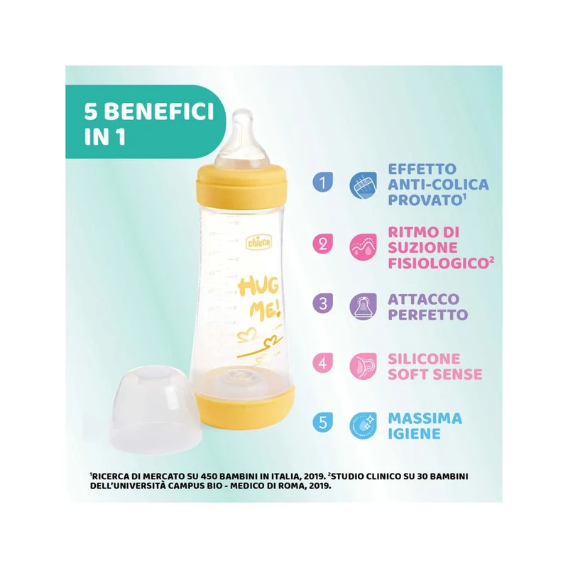 Chicco Biberon Neonato Perfect 5 Giallo Flusso Veloce 300 ml 4M+