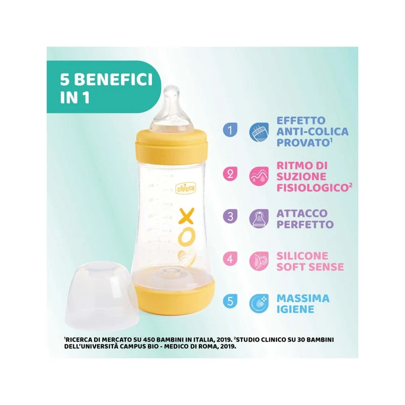 Chicco Biberon Neonato Perfect 5 Biberon Giallo Flusso Medio 240 ml 2Mesi+