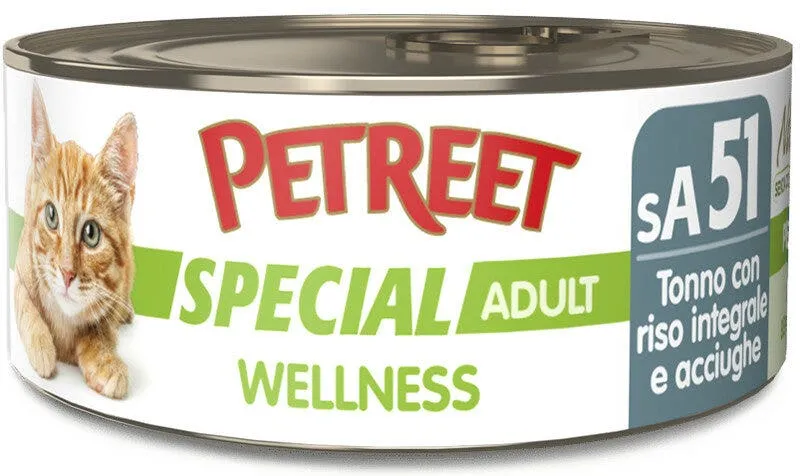 Petreet Wellness Tonno Con Riso Integrale Acciughe Cibo Umido Gatto Adulto Barattolo 70g