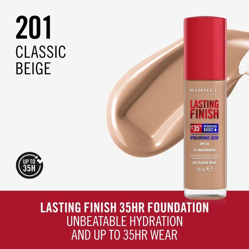 Rimmel Fondotinta Lasting Finish 35h Con Acido Ialuronico 201 Classic Beige 30ml