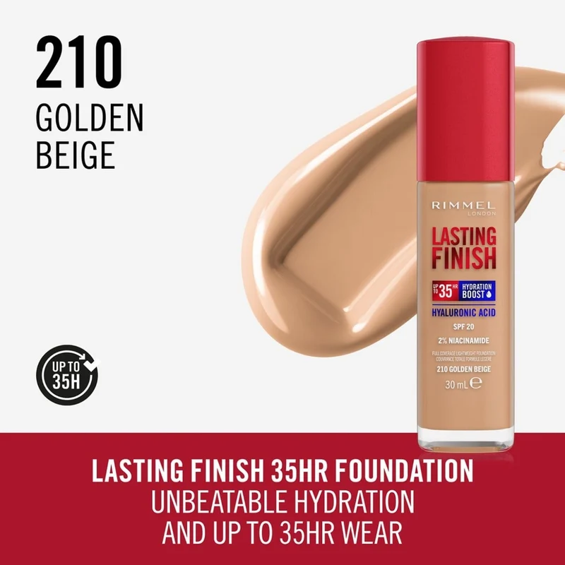 Rimmel Fondotinta Lasting Finish 35h Con Acido Ialuronico 210 Golden Beige 30ml