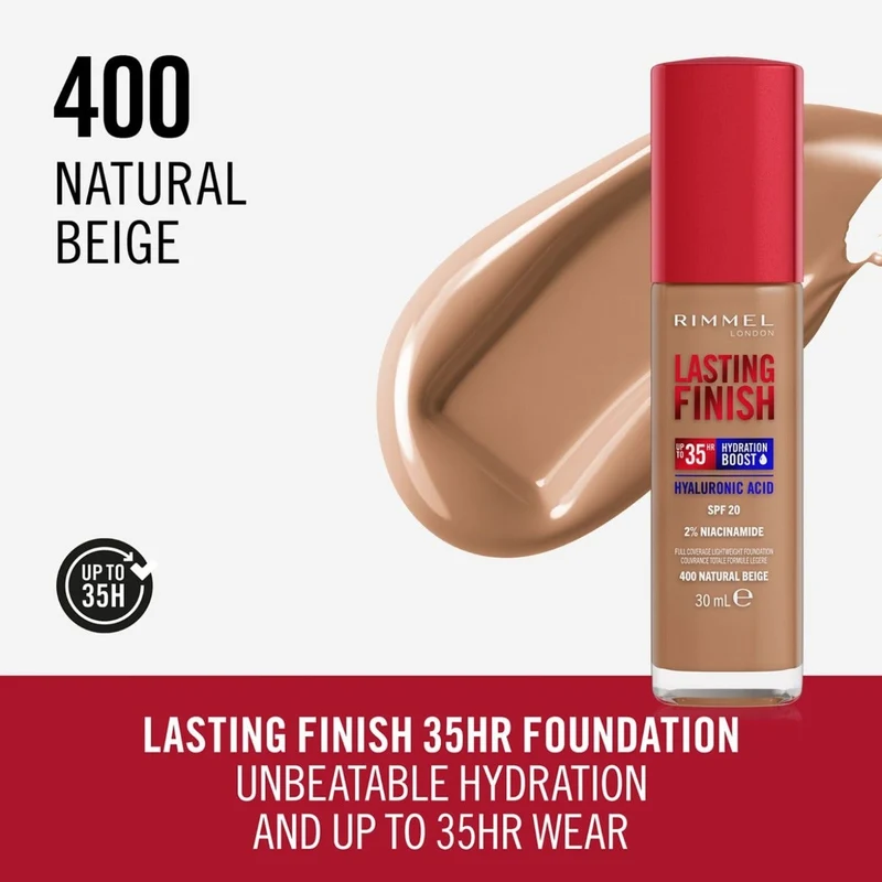 Rimmel Fondotinta Lasting Finish 35h Con Acido Ialuronico 400 Natural Beige 30ml