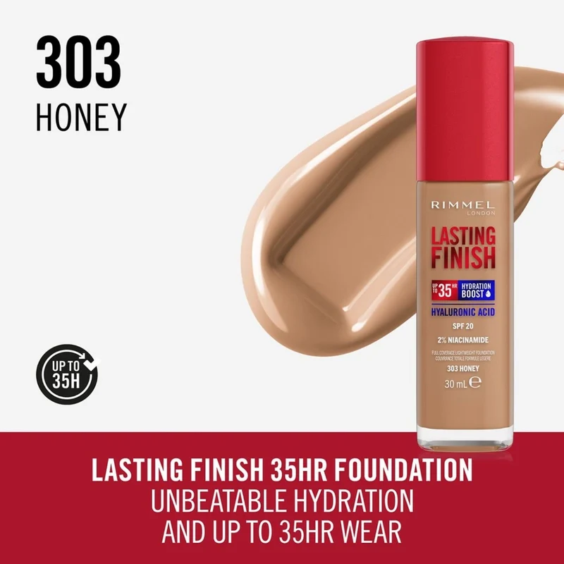 Rimmel Fondotinta Lasting Finish 35h Con Acido Ialuronico 203 True Beige 30ml