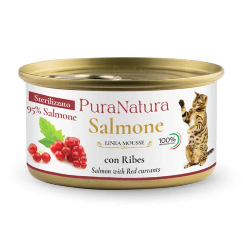 Pura Natura Dalla Grana umido MOUSSE gatto sterilizzato salmone e ribes 85g