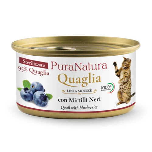 Pura Natura Dalla Grana umido MOUSSE gatto sterilizzato quaglia e mirtilli 85g