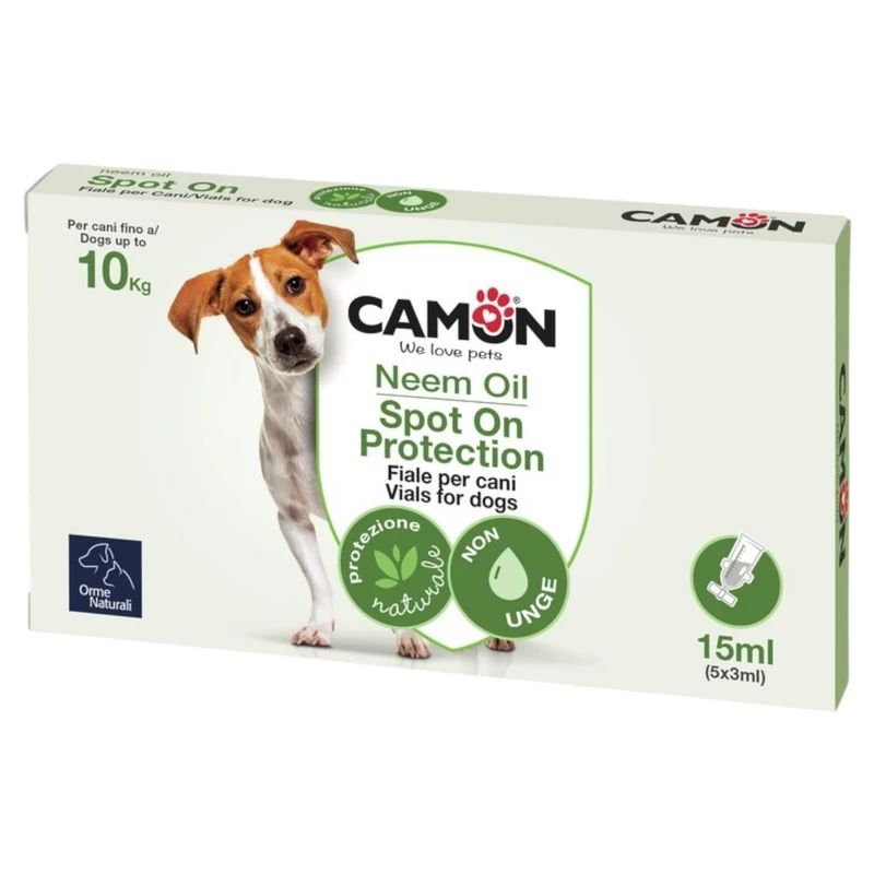 CAMON Fiale Spot-on per cani fino a 10Kg Olio di Neem 5 Fiale da 15ml