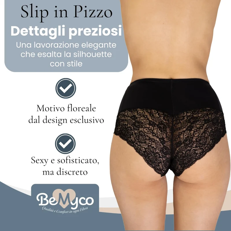 Mutande Contenitive Donna in Pizzo e Vita Alta – Eleganti e comode, Slip Donna Cotone e Pizzo Made in Italy, Disponibili in Bianco, Nero e Nudo (IT, Testo, M, Regular, Regular, Bianco)