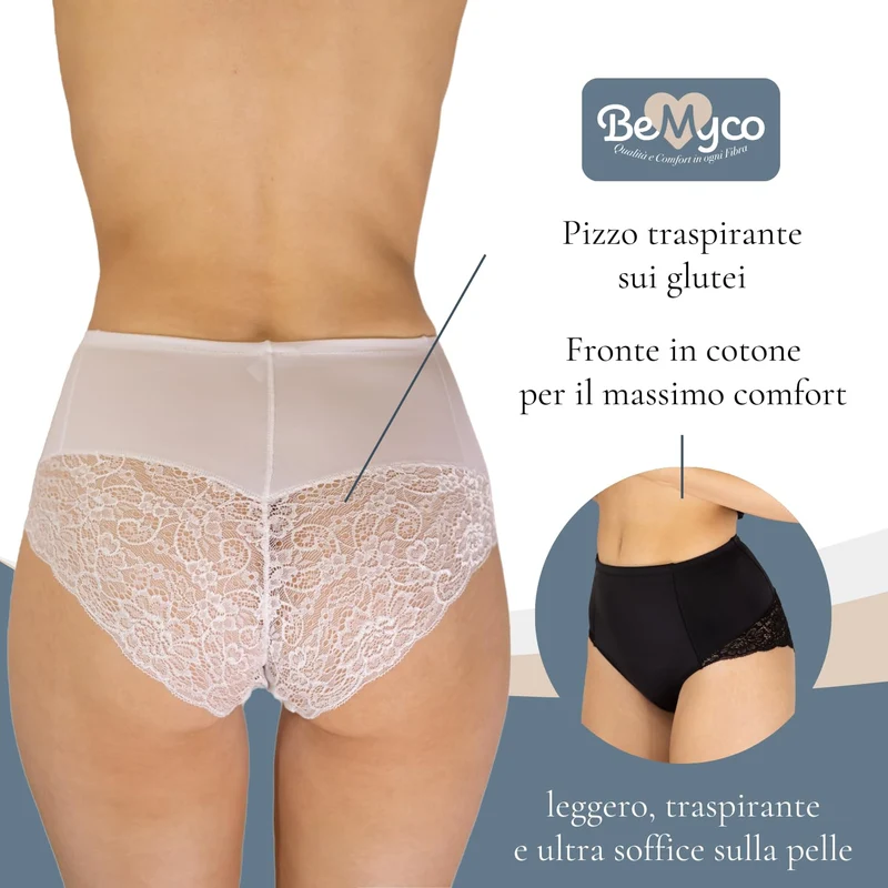 Mutande Contenitive Donna in Pizzo e Vita Alta – Eleganti e comode, Slip Donna Cotone e Pizzo Made in Italy, Disponibili in Bianco, Nero e Nudo (IT, Testo, M, Regular, Regular, Bianco)