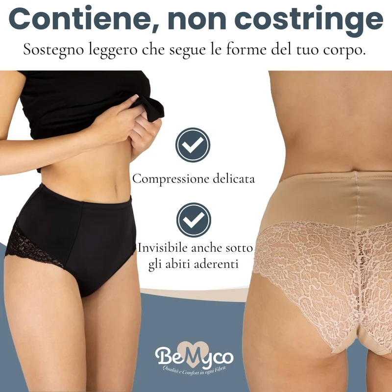 Mutande Contenitive Donna in Pizzo e Vita Alta – Eleganti e comode, Slip Donna Cotone e Pizzo Made in Italy, Disponibili in Bianco, Nero e Nudo (IT, Testo, M, Regular, Regular, Bianco)