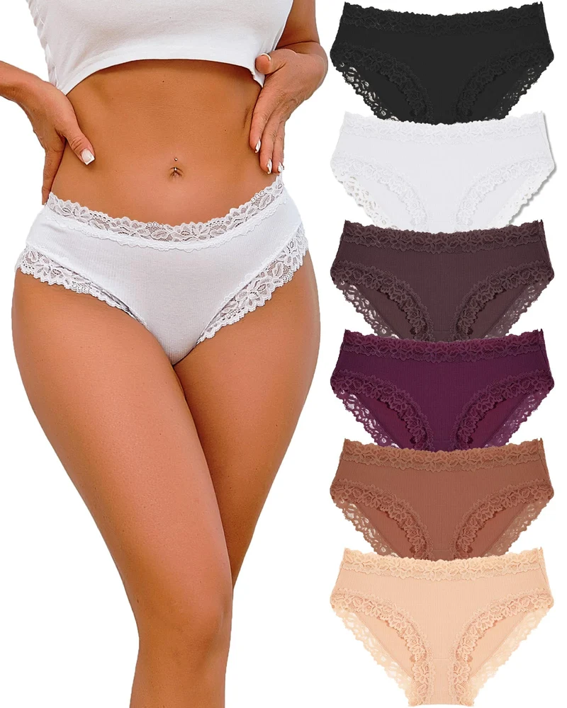 ALL OF ME Confezione da 6 Pezzi di Biancheria Intima da Donna in Cotone Brasiliano, Slip in Pizzo Morbido Hipster Sexy Panties, Mutandine da Donna, Mutandine morbide, Taglie S-XL, Serie A-6, M