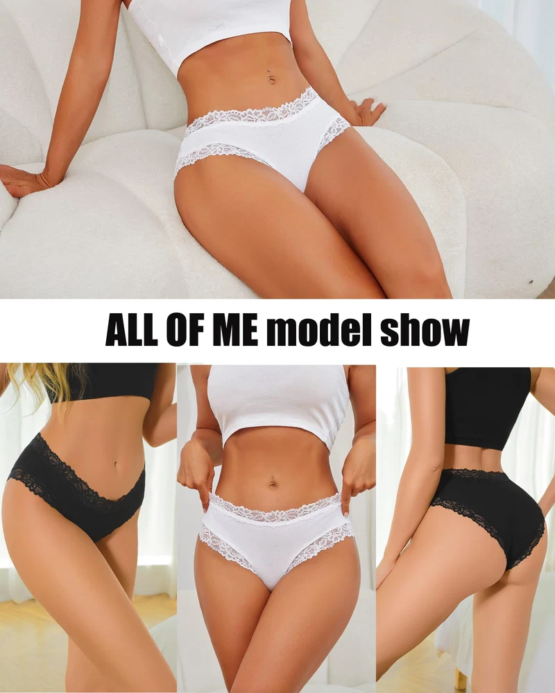 ALL OF ME Confezione da 6 Pezzi di Biancheria Intima da Donna in Cotone Brasiliano, Slip in Pizzo Morbido Hipster Sexy Panties, Mutandine da Donna, Mutandine morbide, Taglie S-XL, Serie A-6, M