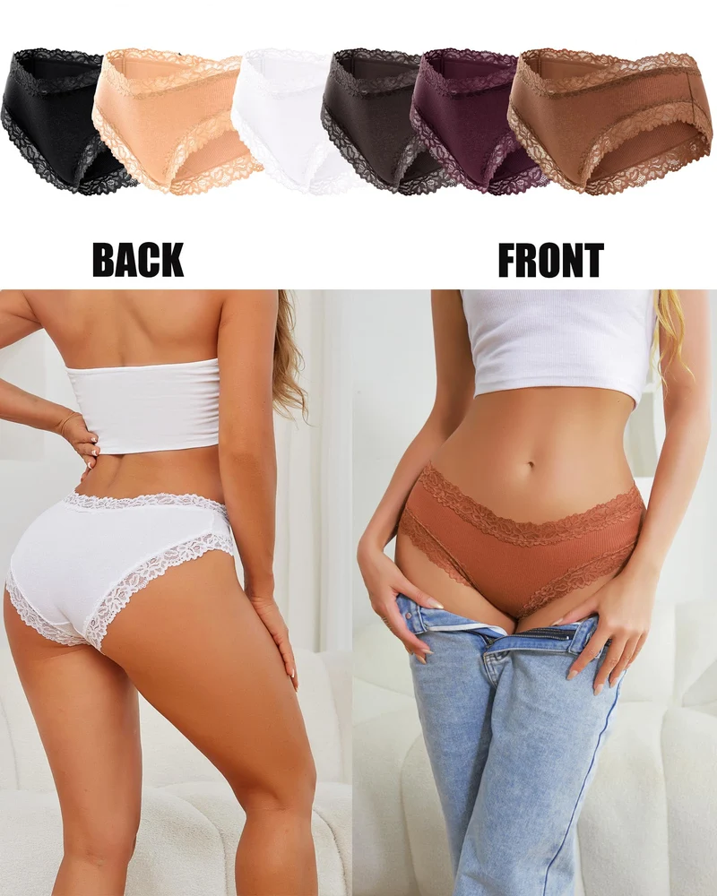 ALL OF ME Confezione da 6 Pezzi di Biancheria Intima da Donna in Cotone Brasiliano, Slip in Pizzo Morbido Hipster Sexy Panties, Mutandine da Donna, Mutandine morbide, Taglie S-XL, Serie A-6, M