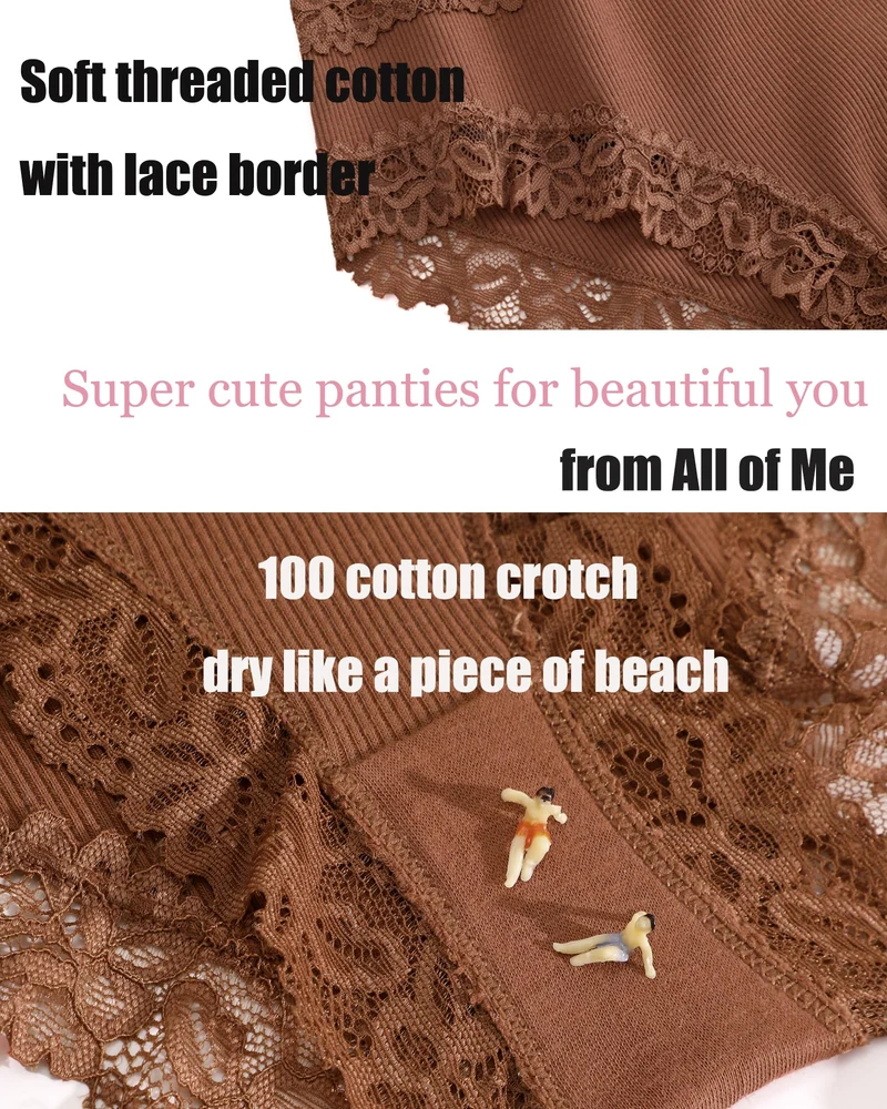 ALL OF ME Confezione da 6 Pezzi di Biancheria Intima da Donna in Cotone Brasiliano, Slip in Pizzo Morbido Hipster Sexy Panties, Mutandine da Donna, Mutandine morbide, Taglie S-XL, Serie A-6, M