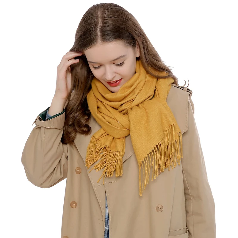DonDon Sciarpa Donna Invernale Sciarpa Inverno Scialle Stola morbida e calda 185 x 65 cm - giallo