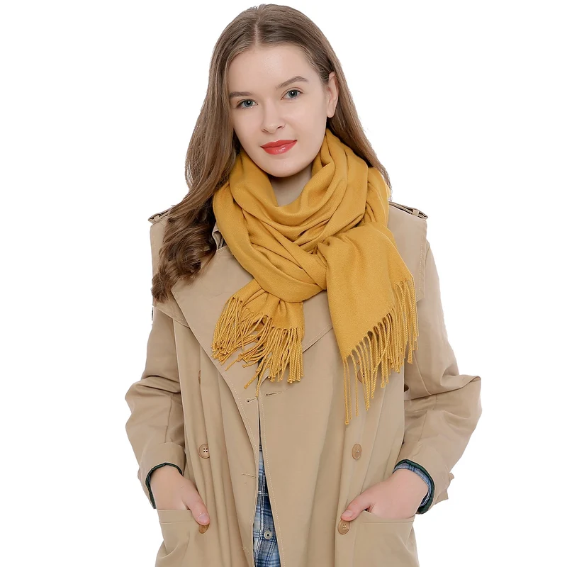 DonDon Sciarpa Donna Invernale Sciarpa Inverno Scialle Stola morbida e calda 185 x 65 cm - giallo