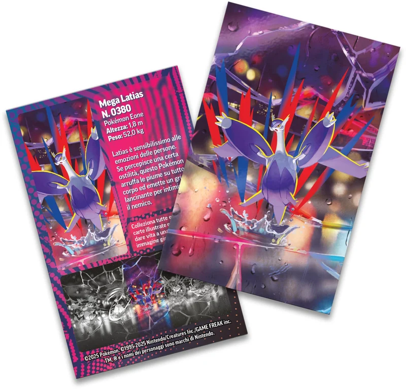 Pokémon: miniscatola da collezione Megaeroi (Mega Latias) del GCC Pokémon (un foglio di adesivi, una carta con l’illustrazione della miniscatola e due buste di espansione)