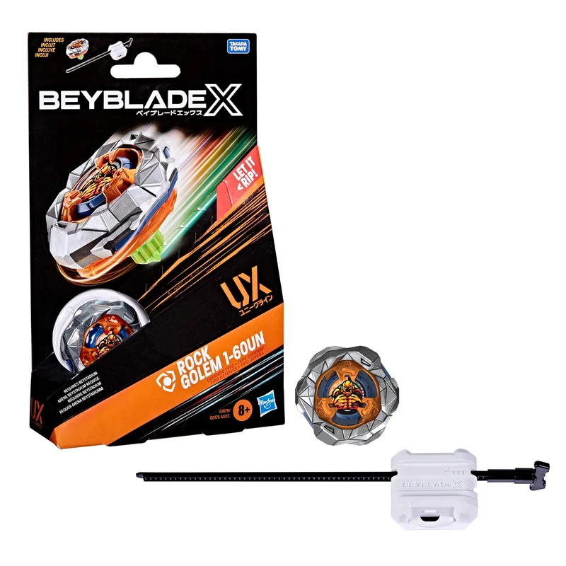 Hasbro Beyblade X, Set Starter Pack Rock Golem 1-60UN UX con Trottola e Lanciatore