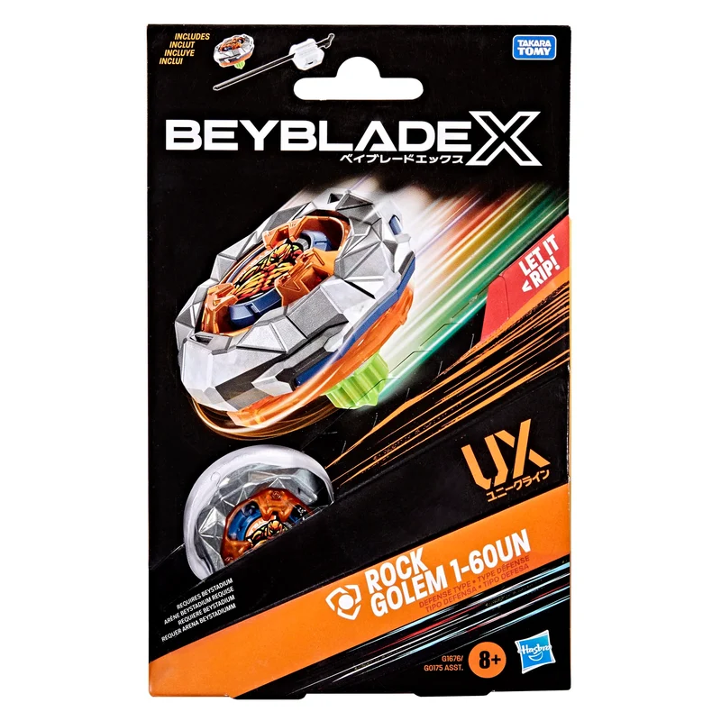 Hasbro Beyblade X, Set Starter Pack Rock Golem 1-60UN UX con Trottola e Lanciatore