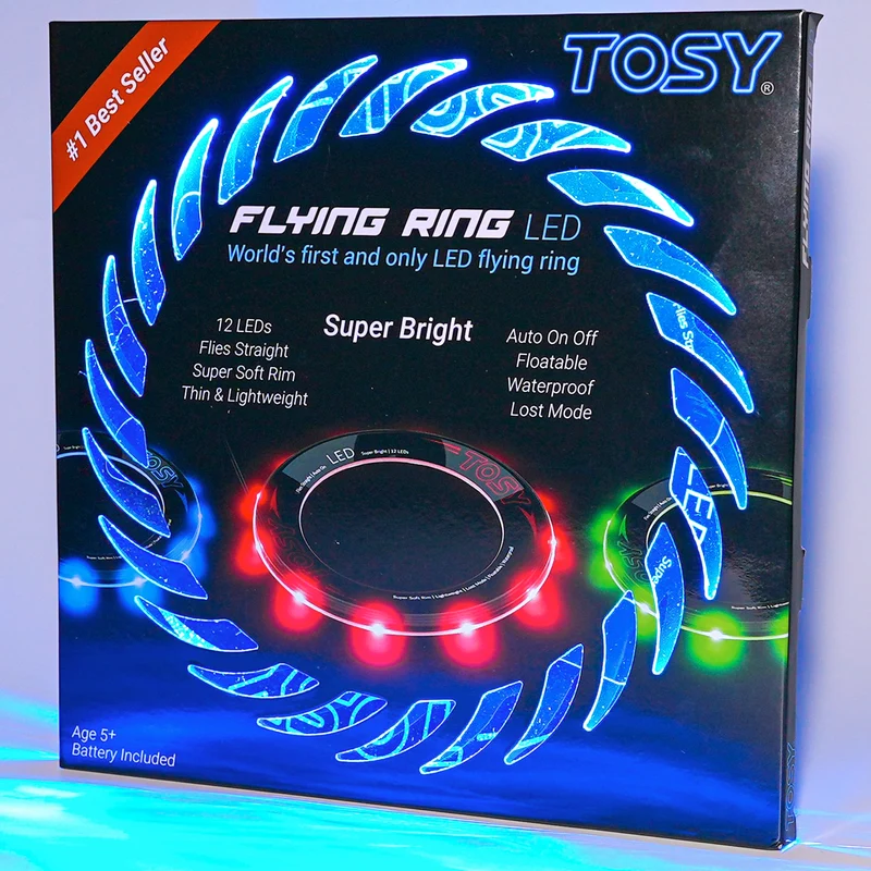 TOSY Flying Ring - 16 milioni di colori RGB o 12 LED, luminoso, modalità smarrimento, accensione automatica, impermeabile, frisbee leggero, regalo di compleanno e di Natale per ragazzo/ragazza/bambino