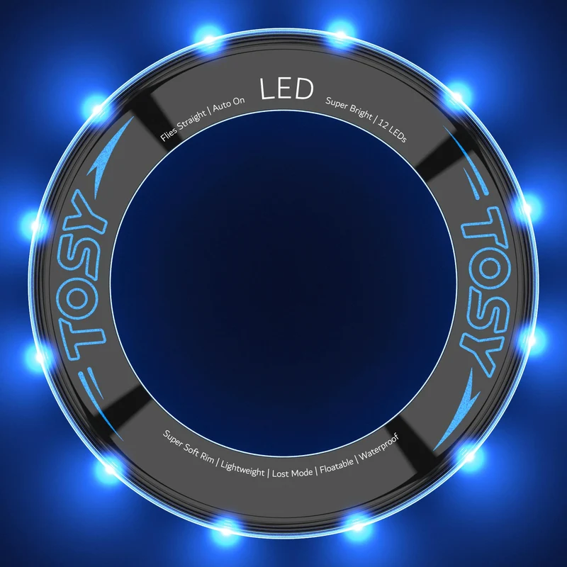 TOSY Flying Ring - 16 milioni di colori RGB o 12 LED, luminoso, modalità smarrimento, accensione automatica, impermeabile, frisbee leggero, regalo di compleanno e di Natale per ragazzo/ragazza/bambino