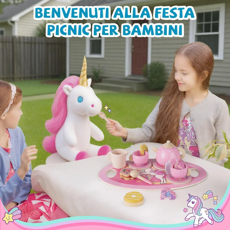 Unicorno Set da Tè Giochi in Legno, Accessori Cucina Bambini Legno, Gioco Ruolo Tea Party Montessori Educativo, Unicorno Bambina Regalo 2 3 4 5 6 Anni, Giocattoli Giochi Bambina Bimba 2 3 4 5 6 Anni