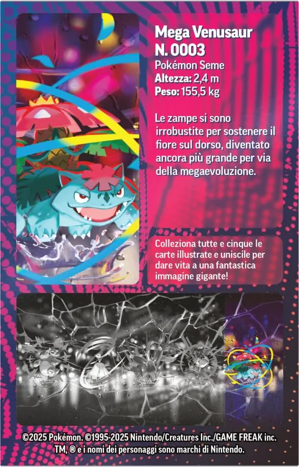 Pokémon: miniscatola da collezione Megaeroi (Mega Venusaur) del GCC Pokémon (un foglio di adesivi, una carta con l’illustrazione della miniscatola e due buste di espansione)