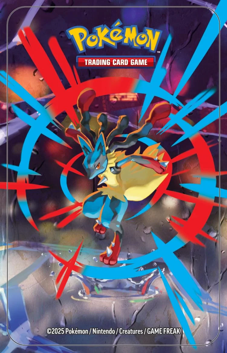 Pokémon: miniscatola da collezione Megaeroi (Mega Lucario) del GCC Pokémon (un foglio di adesivi, una carta con l’illustrazione della miniscatola e due buste di espansione)